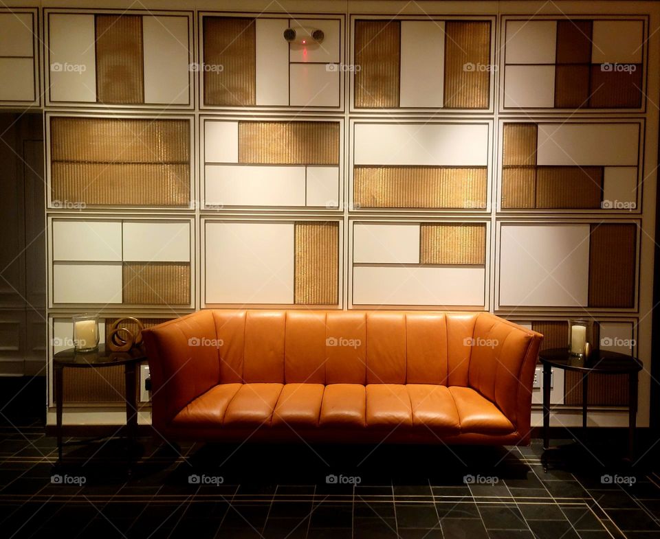 Couch in lobby of Le Meridien hotel in Indianapolis, Indiana.