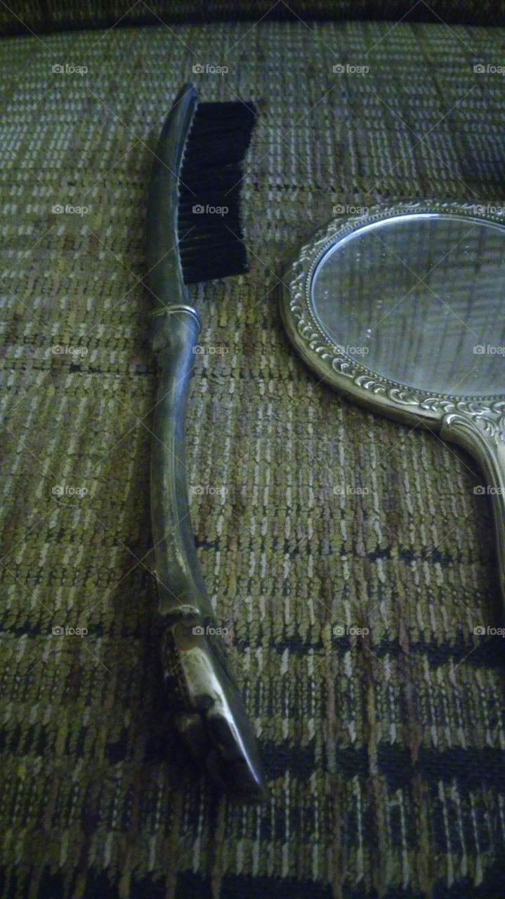 siver plate brush and mirror