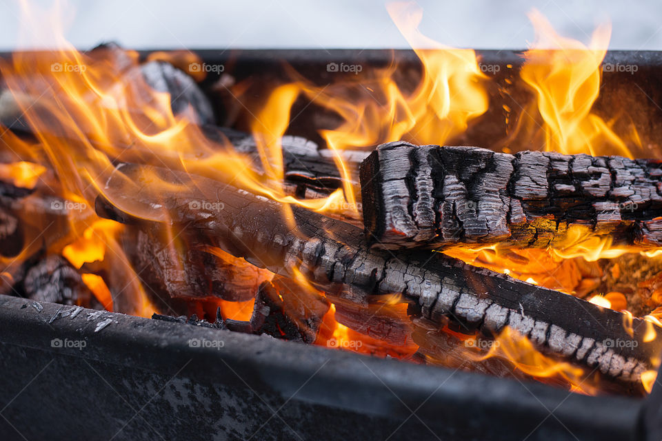 The fire in the brazier in winter