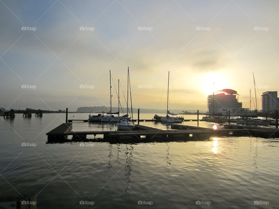 Water, Sunset, Dawn, No Person, Pier