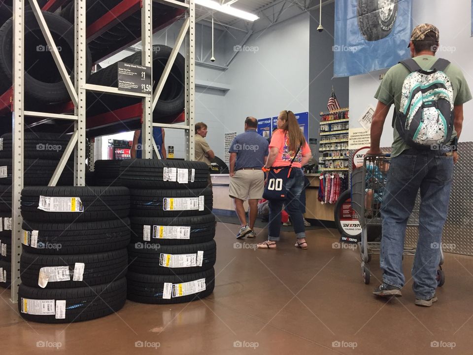 Waiting in line to get tires installed