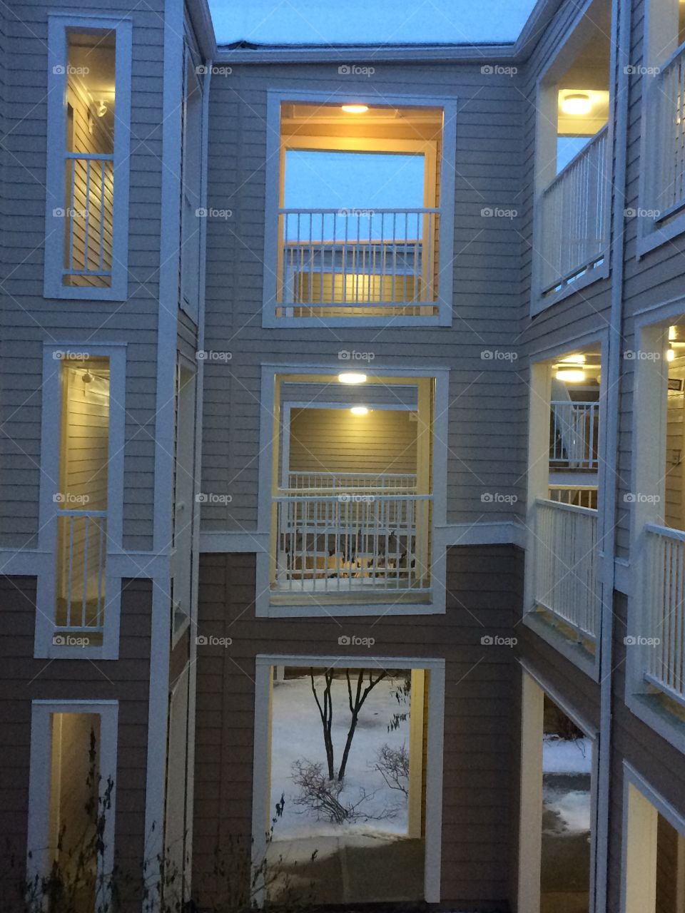 Walkways and windows in winter. 