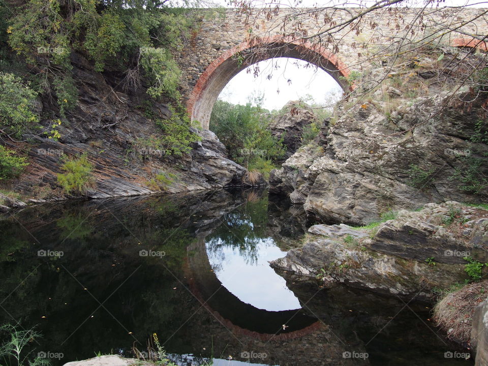 reflection the bridge in the river