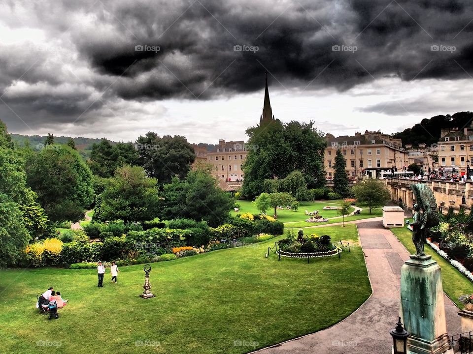 An urban park in Bath in England on a summer day on vacation 