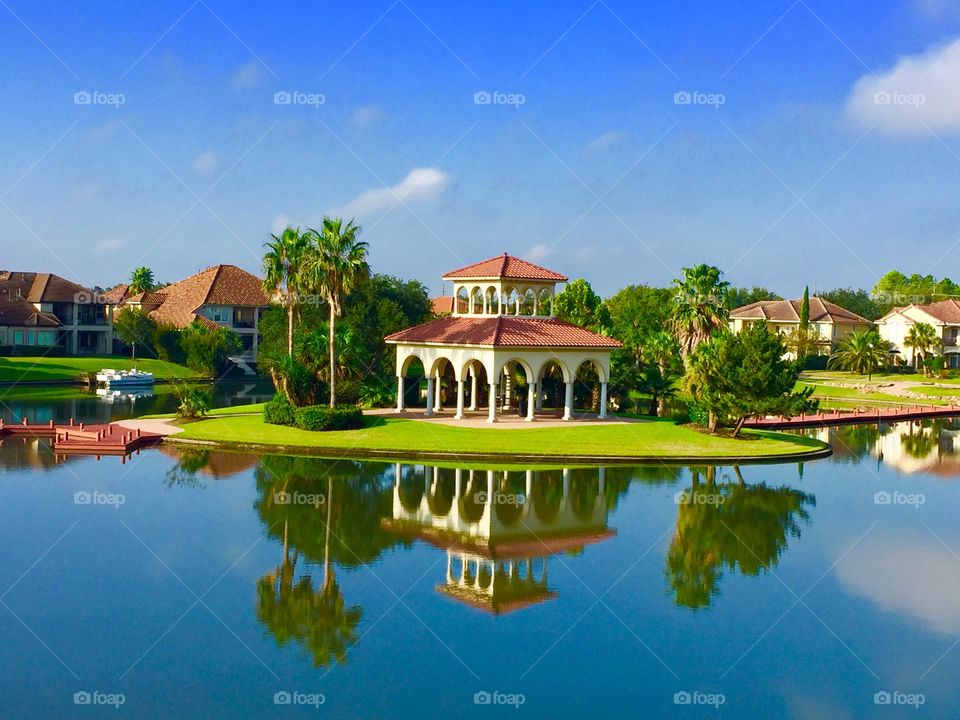 The Gazebo - A view of the gazebo in a suburban neighborhood on a beautiful summer day! The crystal clear waters captures the image quite stunningly! 
