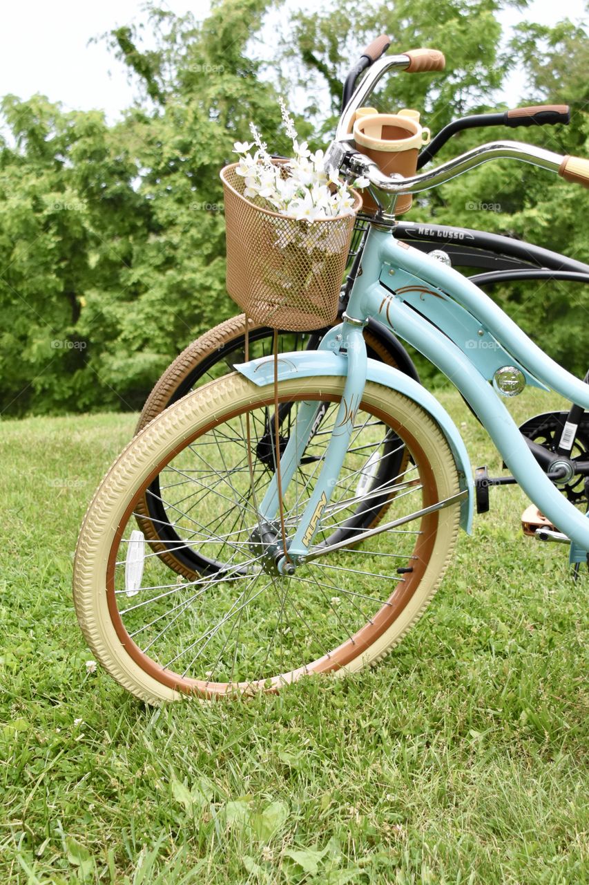 Two old Huffy bicycles closeup 