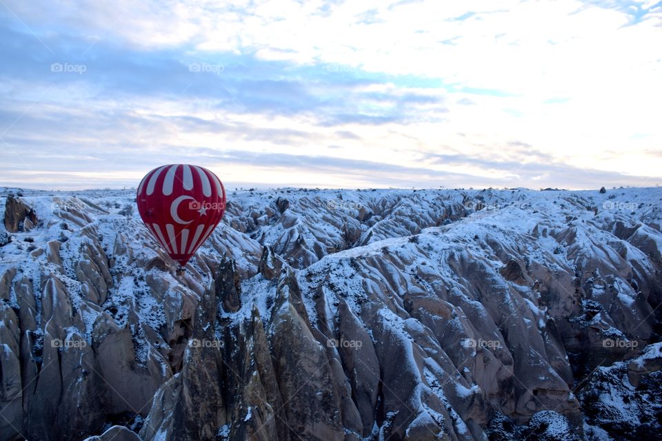 Hot Air Balloon flight at winter time, cappadocia, turkey