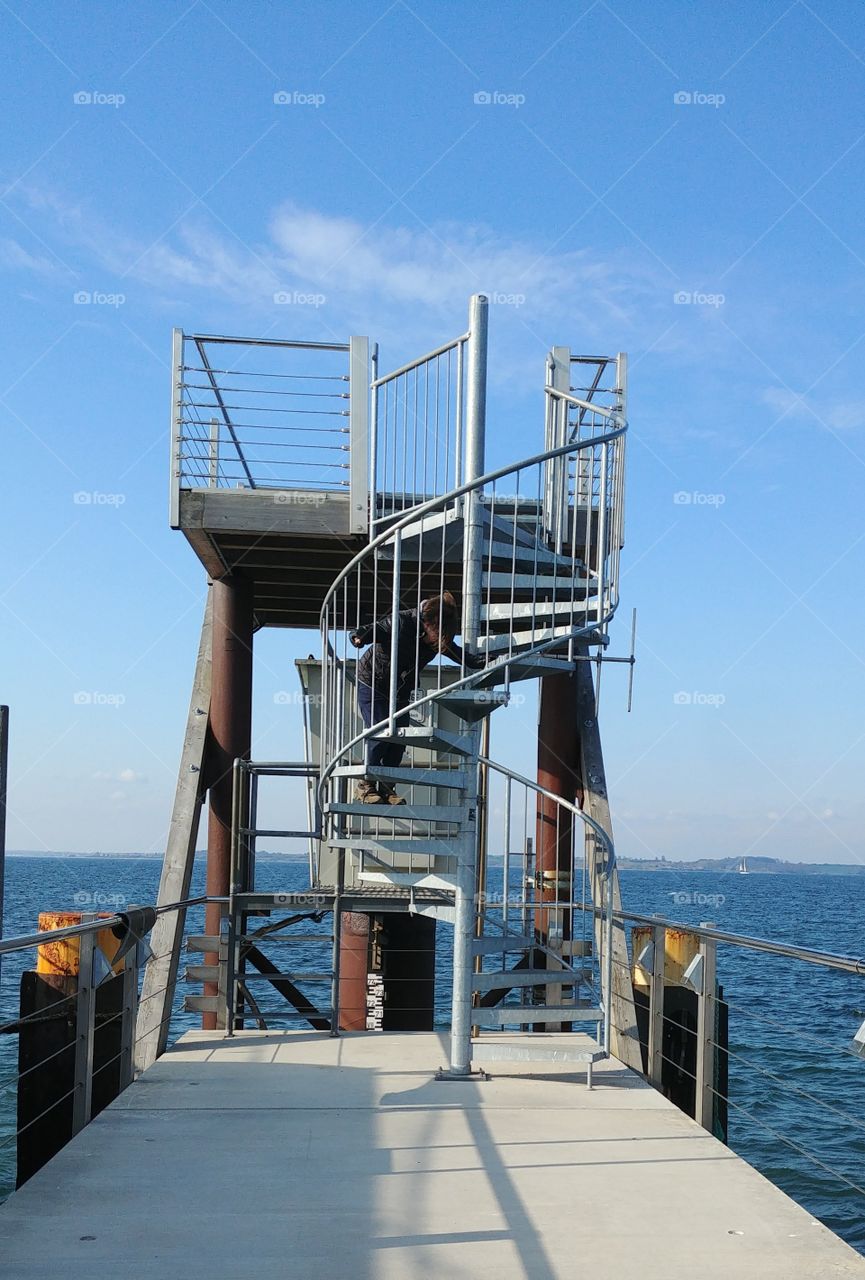 turm treppe water wasser Aussicht steg