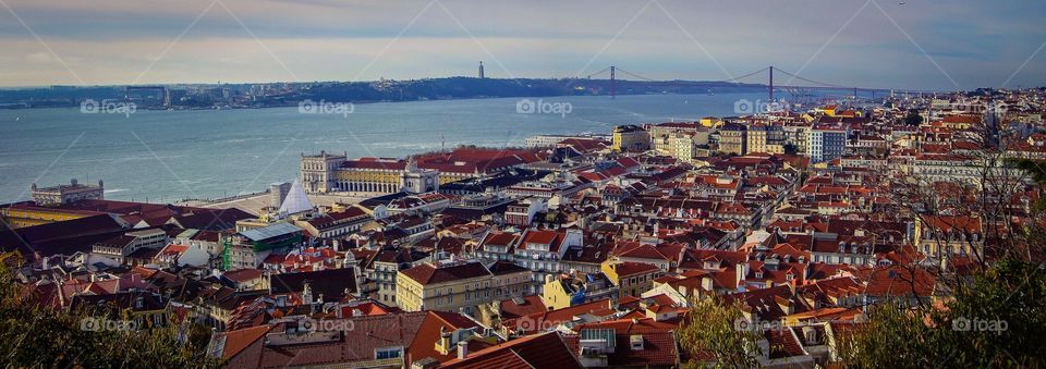 Panoramic view of the Tagus river and Lisbon city