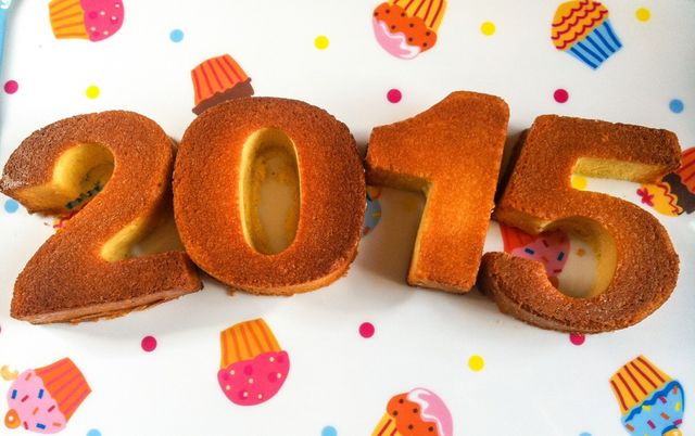 2015 Cake on white background
