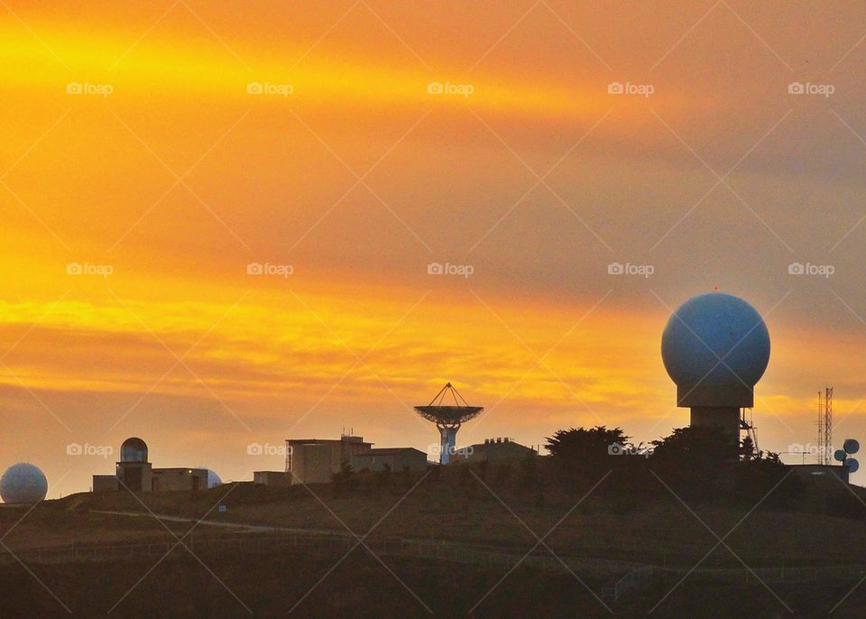 Radio Telescope At Sunset