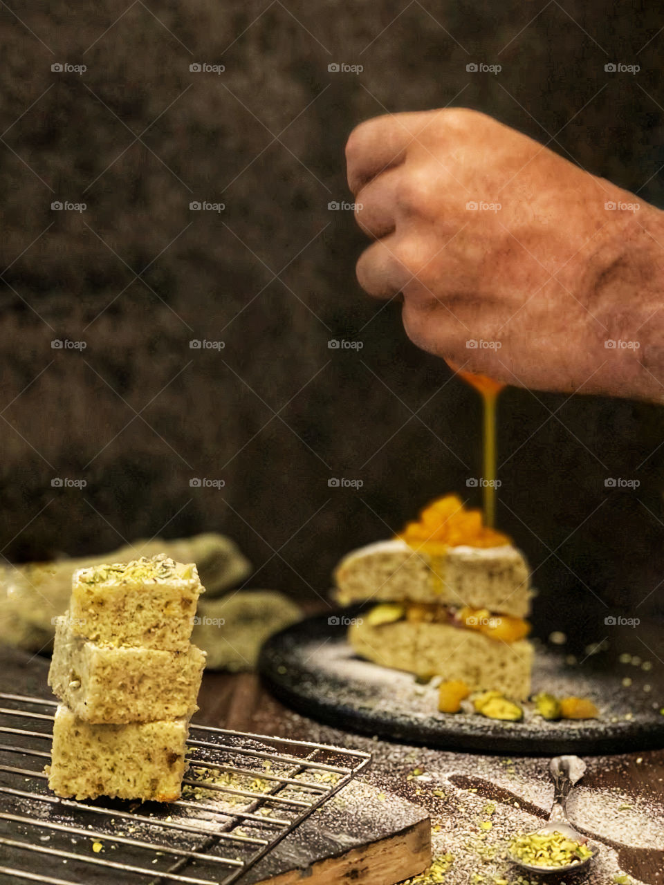 Some citrus mix... a peachy take on a decadent dessert... peach and orange cake:)