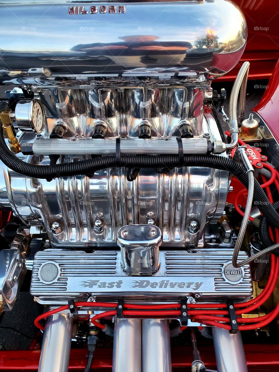 hot rod engine with incredible chrome work