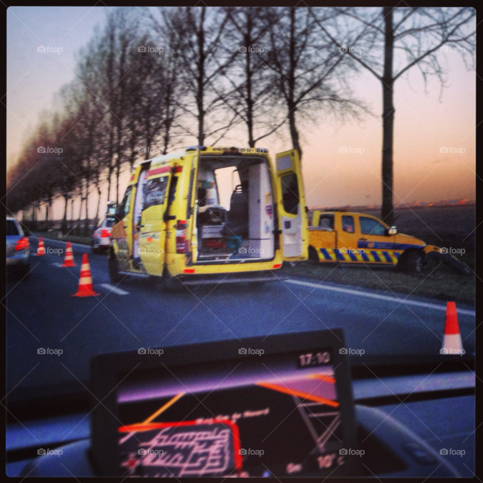 sun trees evening traffic jam by Nietje70