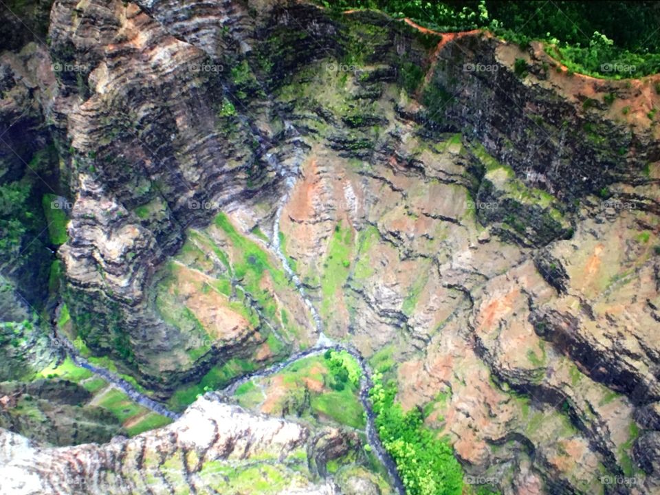 Waimea Canyon on the island of Kauai, Hawaii (from propeller plane).