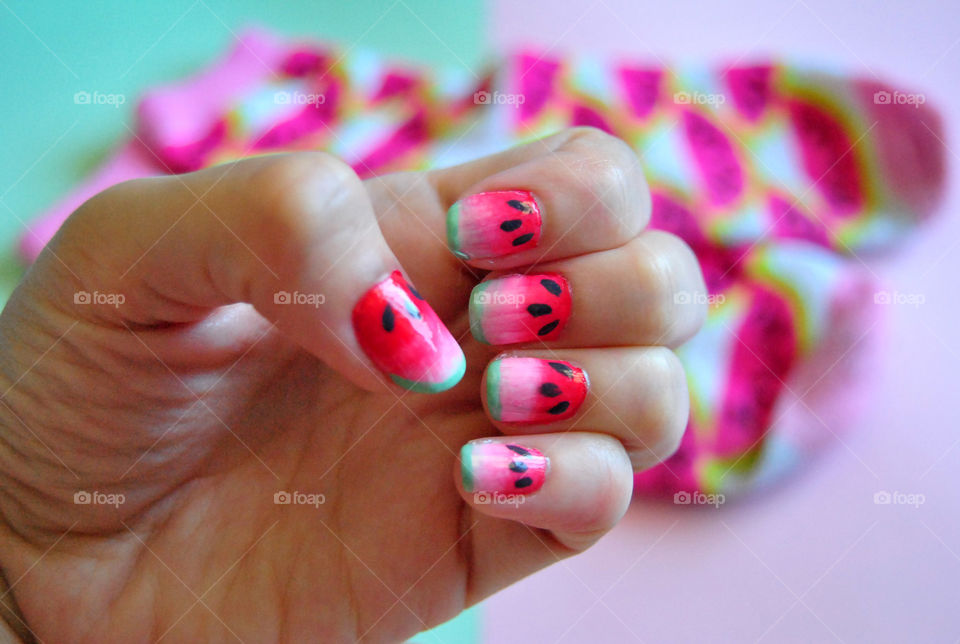 watermelon nail art, fruity nail polish