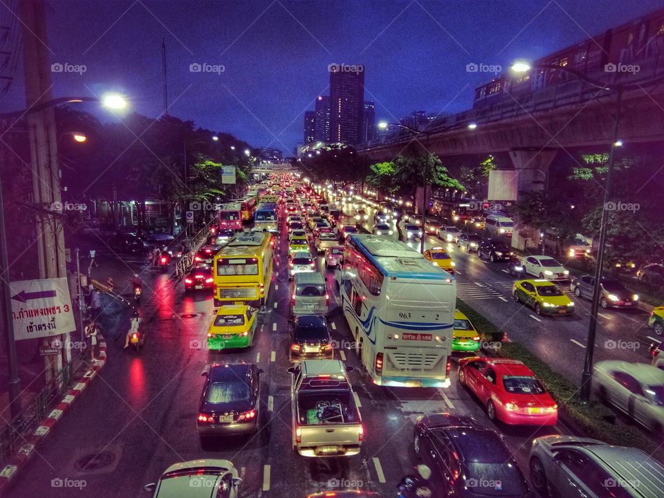 traffic jam on the road in bangkok