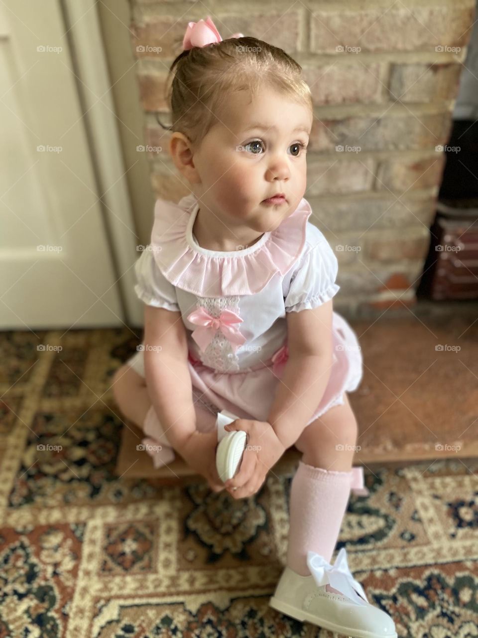 Sitting by the fireplace 