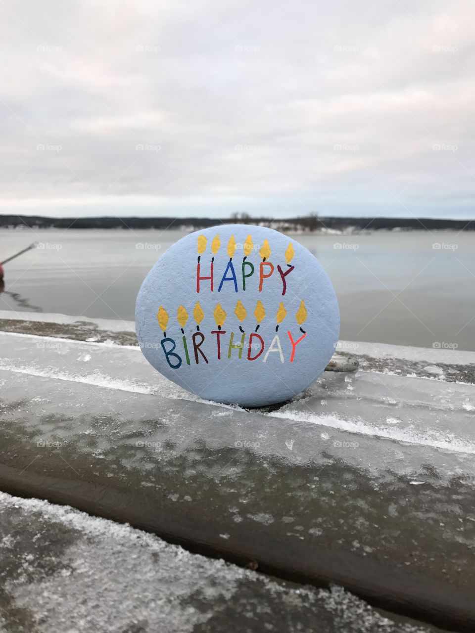 Happy Birthday stone with Baltic see background