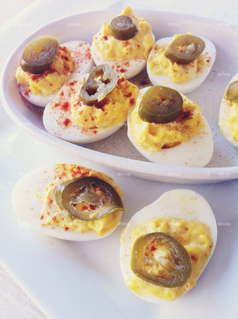 Deviled eggs with jalepenos.