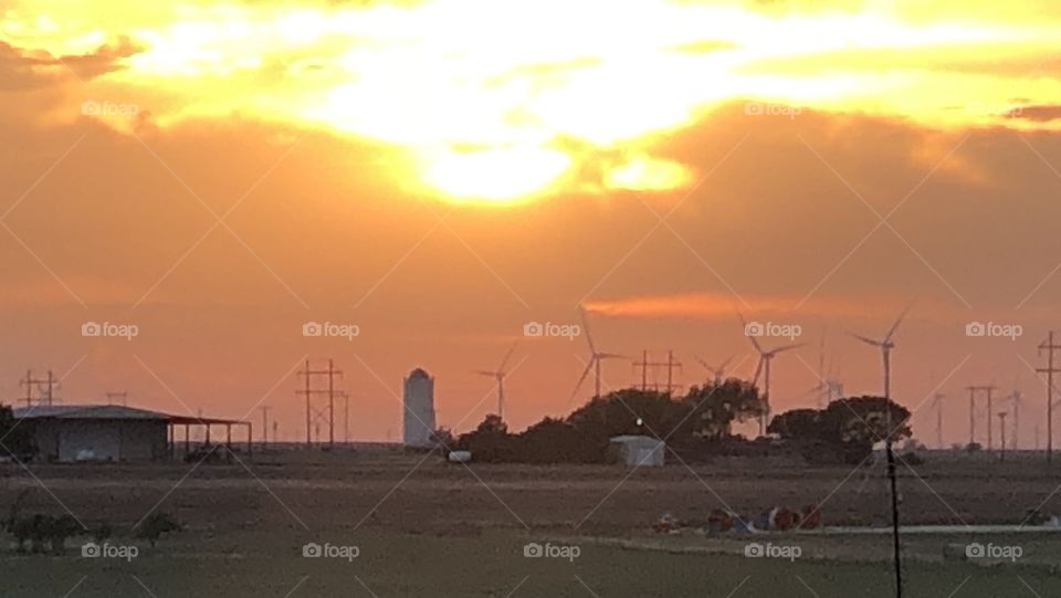 Lubbock windmills and sunset 