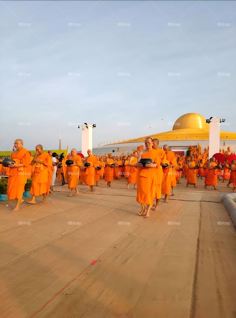 crowd thai monk