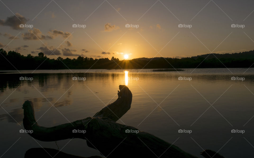 Sunset landscape at lake/river