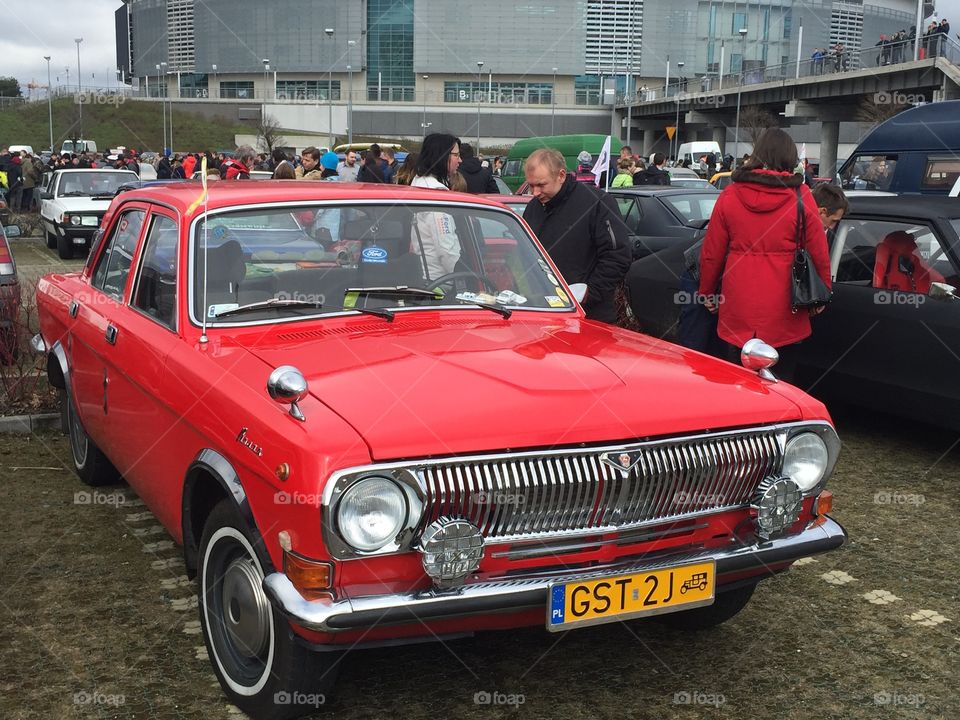 Car. Red old car , exhibition in Poland 