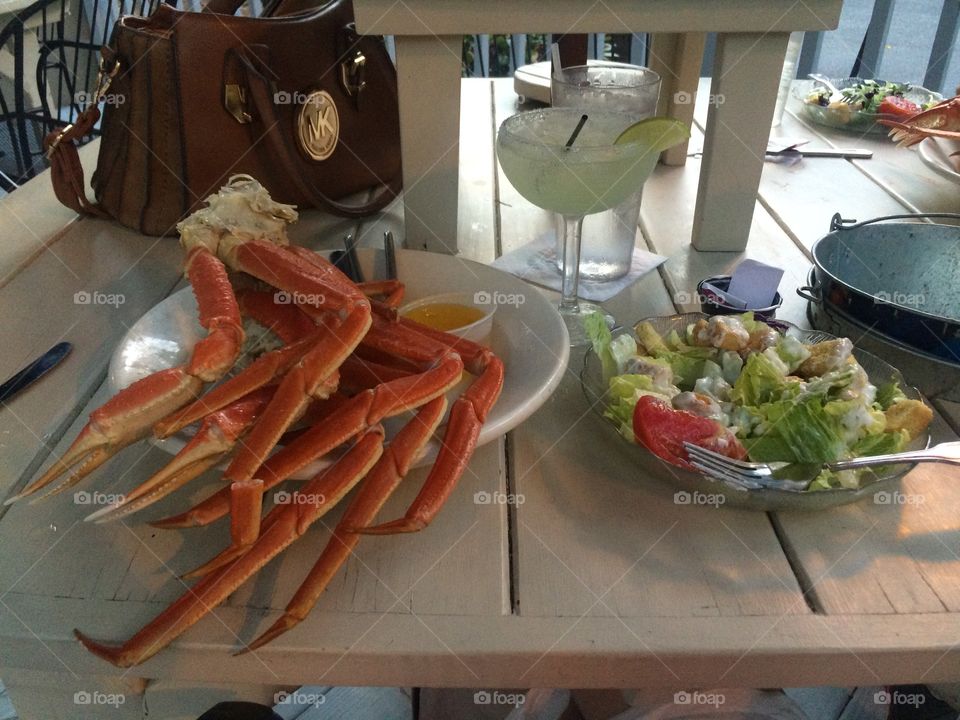 All-you-can-eat crab legs, side salad, and margaritas