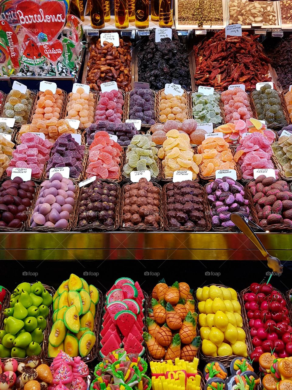 Candy, chocolates and almond pastes in a market in Barcelona