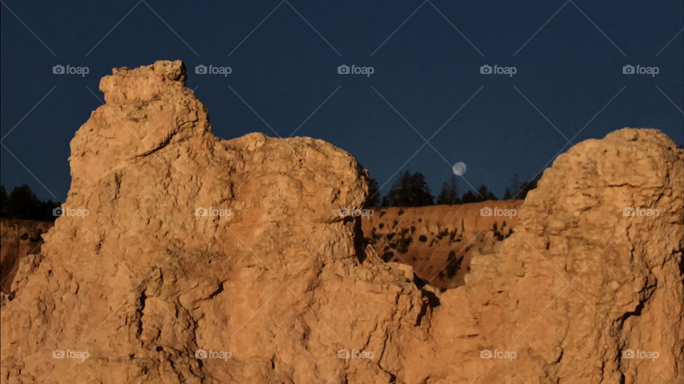 Moon att sunrise Bryce Canyon
