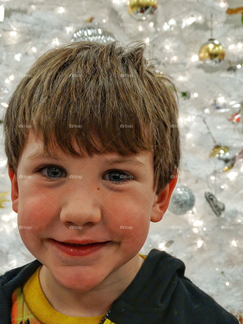 Happy Boy With Christmas Tree
