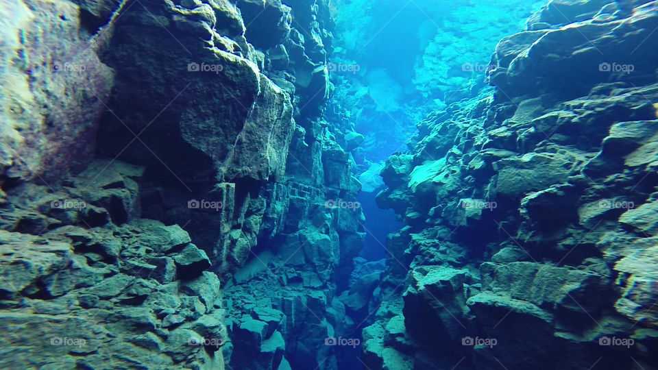 An underwater shot Silfra - the crack between the tectonic plates in Þingvellir National Park, Iceland.