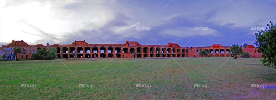 Fort Jefferson panoramic. A panoramic shot of four Jefferson showing the canon ports the 
 in the wall