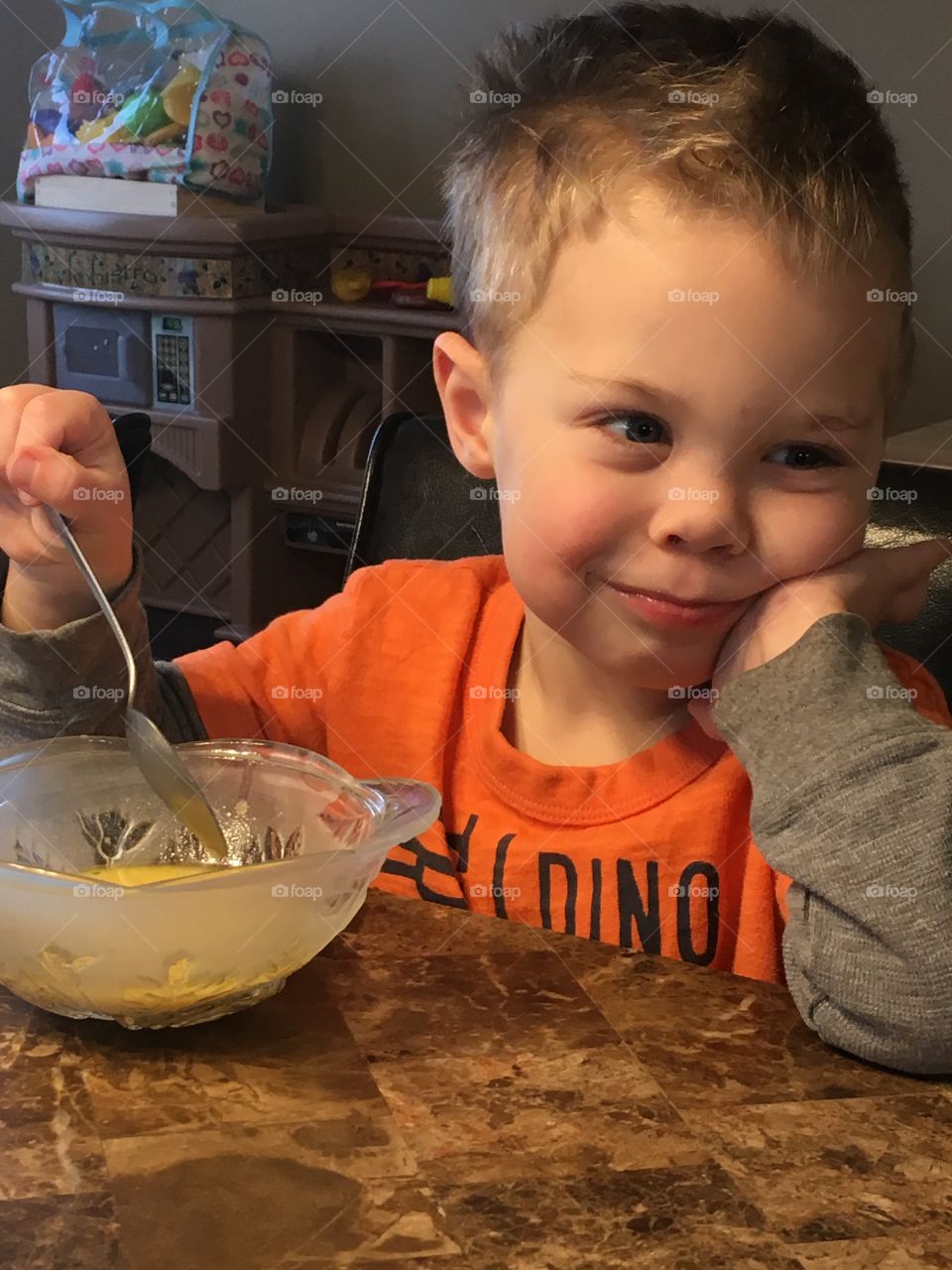 Eating Mom’s homemade soup 