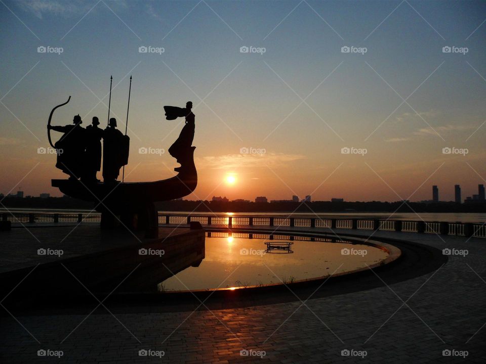 Dawn in the city of Kiev on the Dnieper River